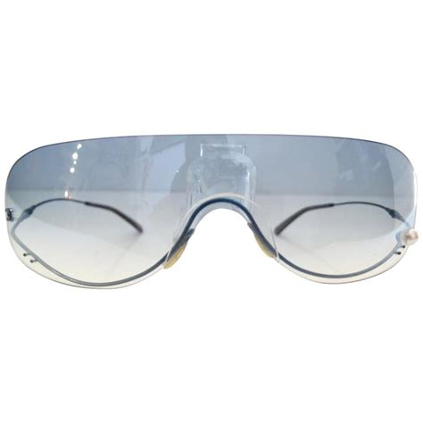 chanel blue shield crosshatch rimless mirrored sunglasses|Eyewear .